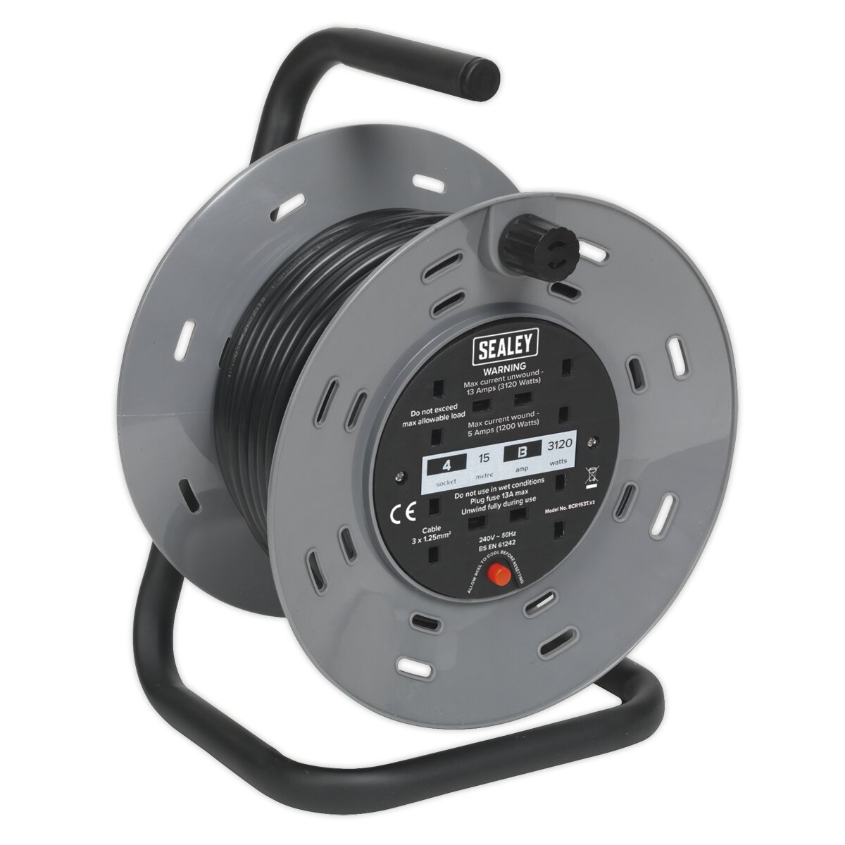 Cable Reel 15m 4 x 230V Thermal Trip