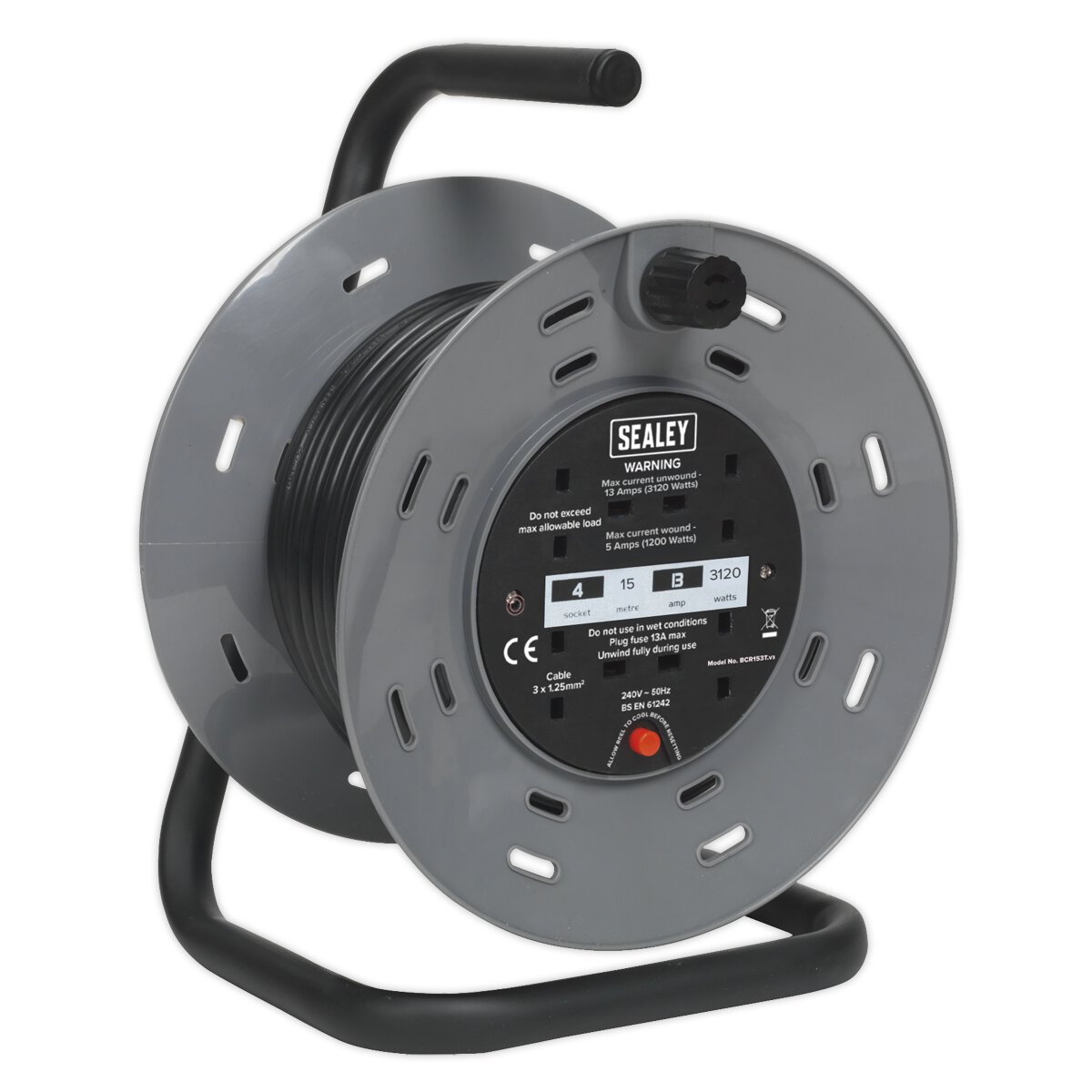 Cable Reel 15m 4 x 230V Thermal Trip