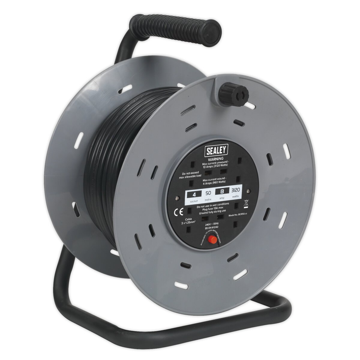 Cable Reel 50m 4 x 230V 1.25mm² Thermal Trip