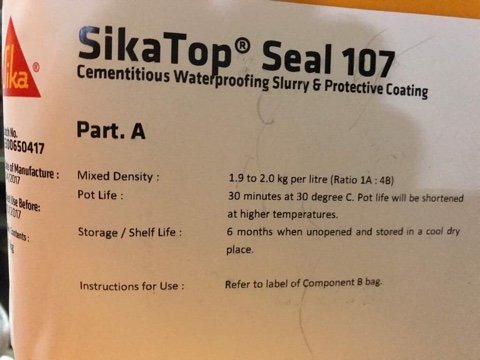 Sika Top Seal 107 Cementitious Waterproofing Slurry & Protective Coating Part A