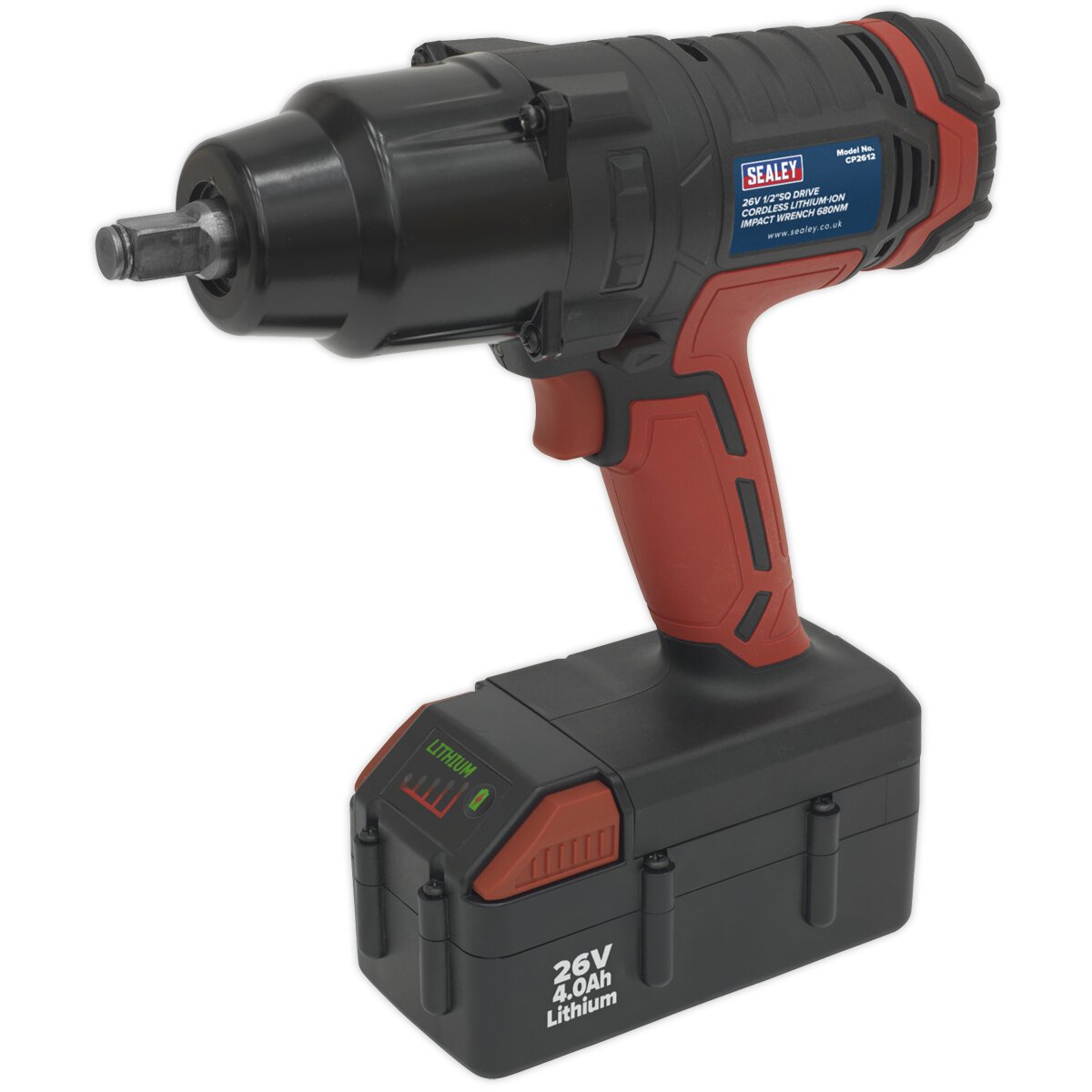 Cordless Impact Wrench 26V Lithium-ion 1/2"Sq Drive 680Nm