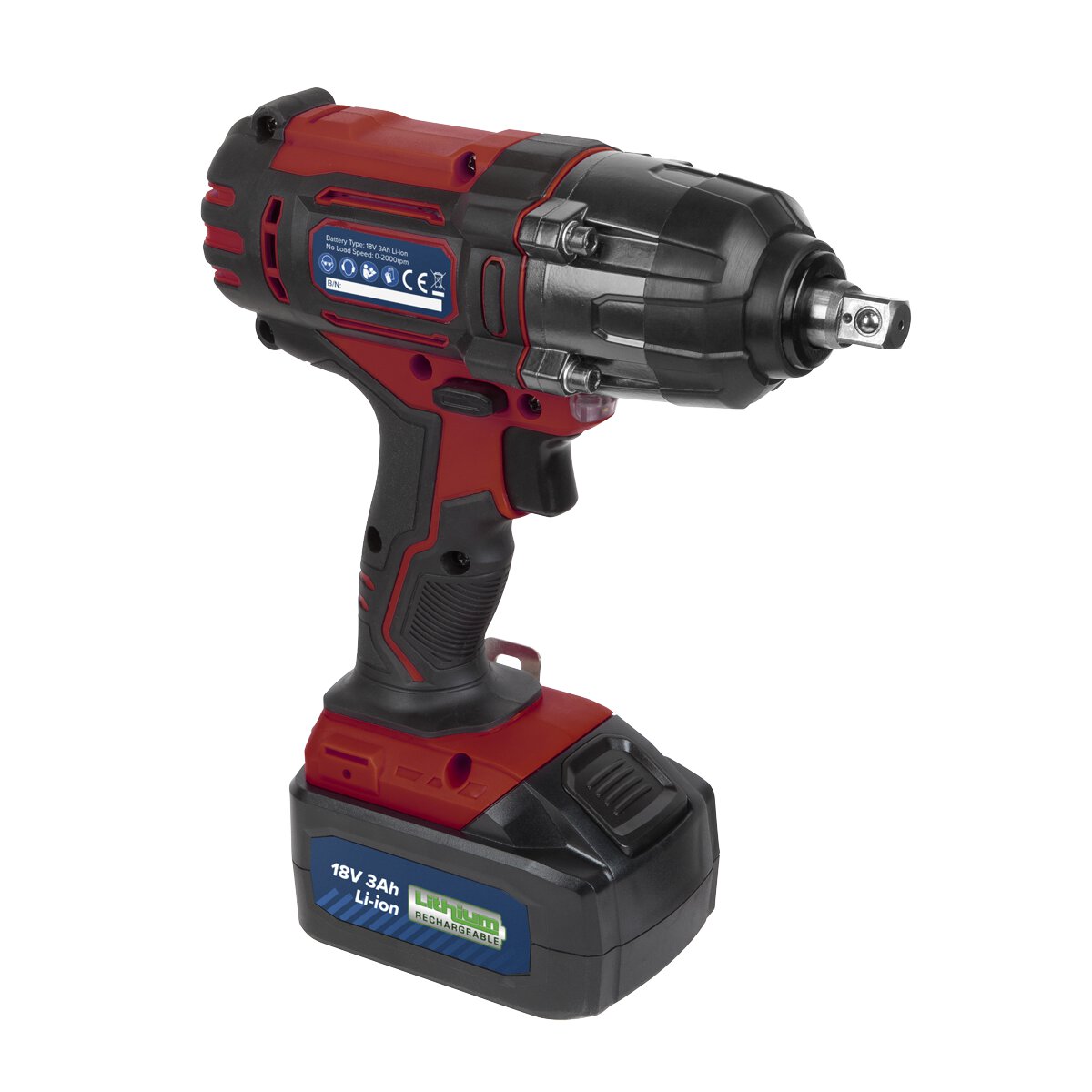 Cordless Impact Wrench 18V 3Ah Li-ion 1/2"Sq Drive