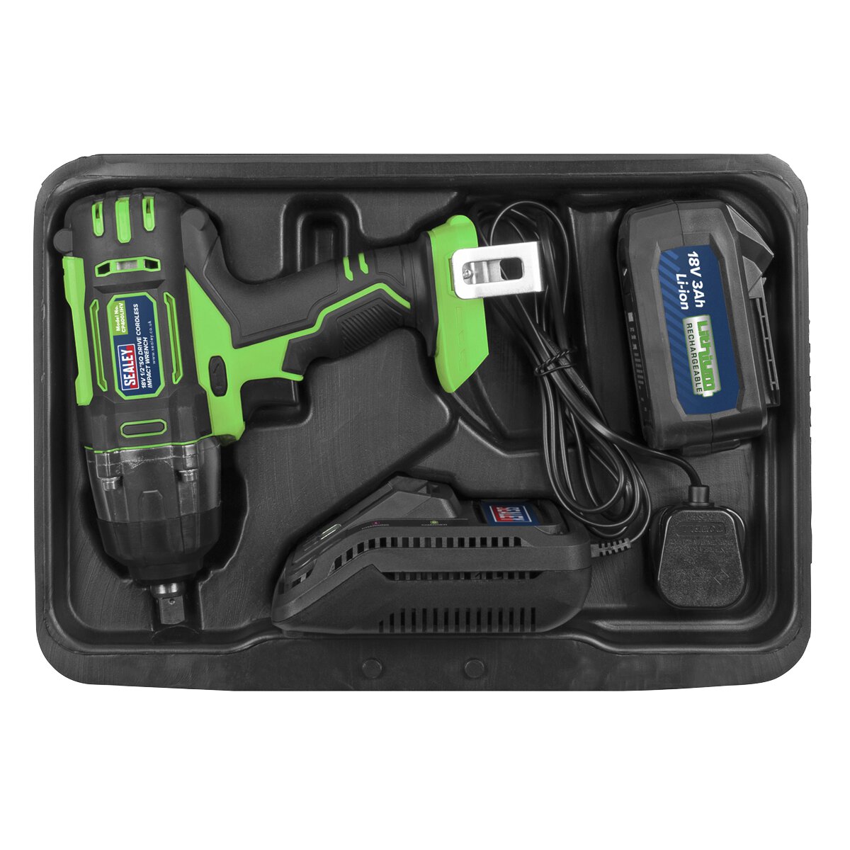 Cordless Impact Wrench 18V 3Ah Li-ion 1/2"Sq Drive Hi-Vis