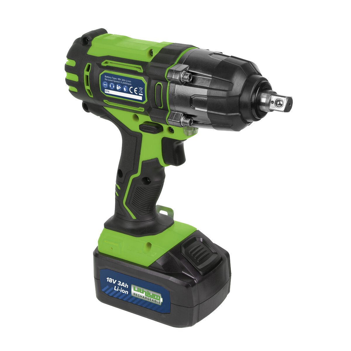 Cordless Impact Wrench 18V 3Ah Li-ion 1/2"Sq Drive Hi-Vis