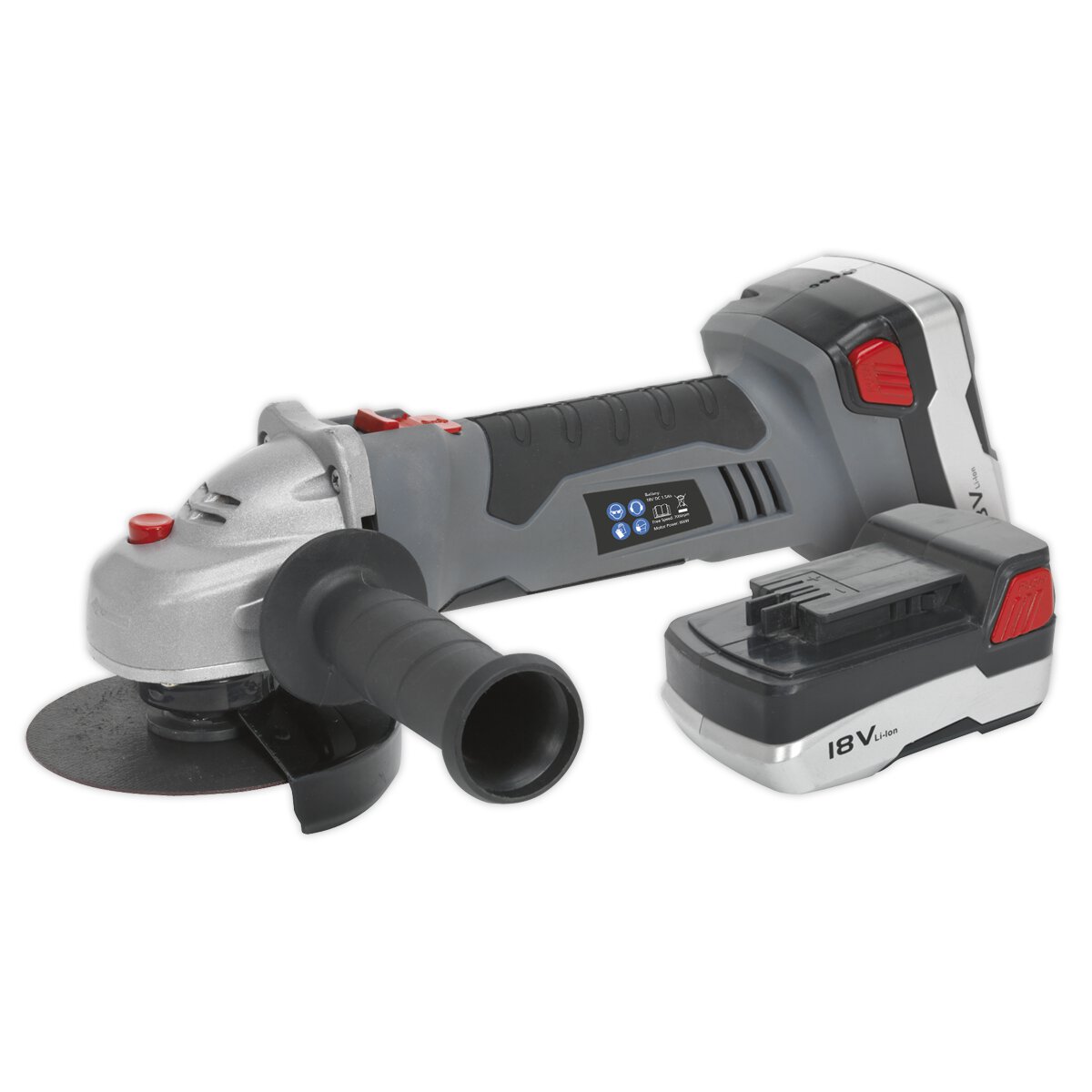 Cordless Angle Grinder Ø115mm 18V Lithium-ion 1hr Charge - 2 Batteries