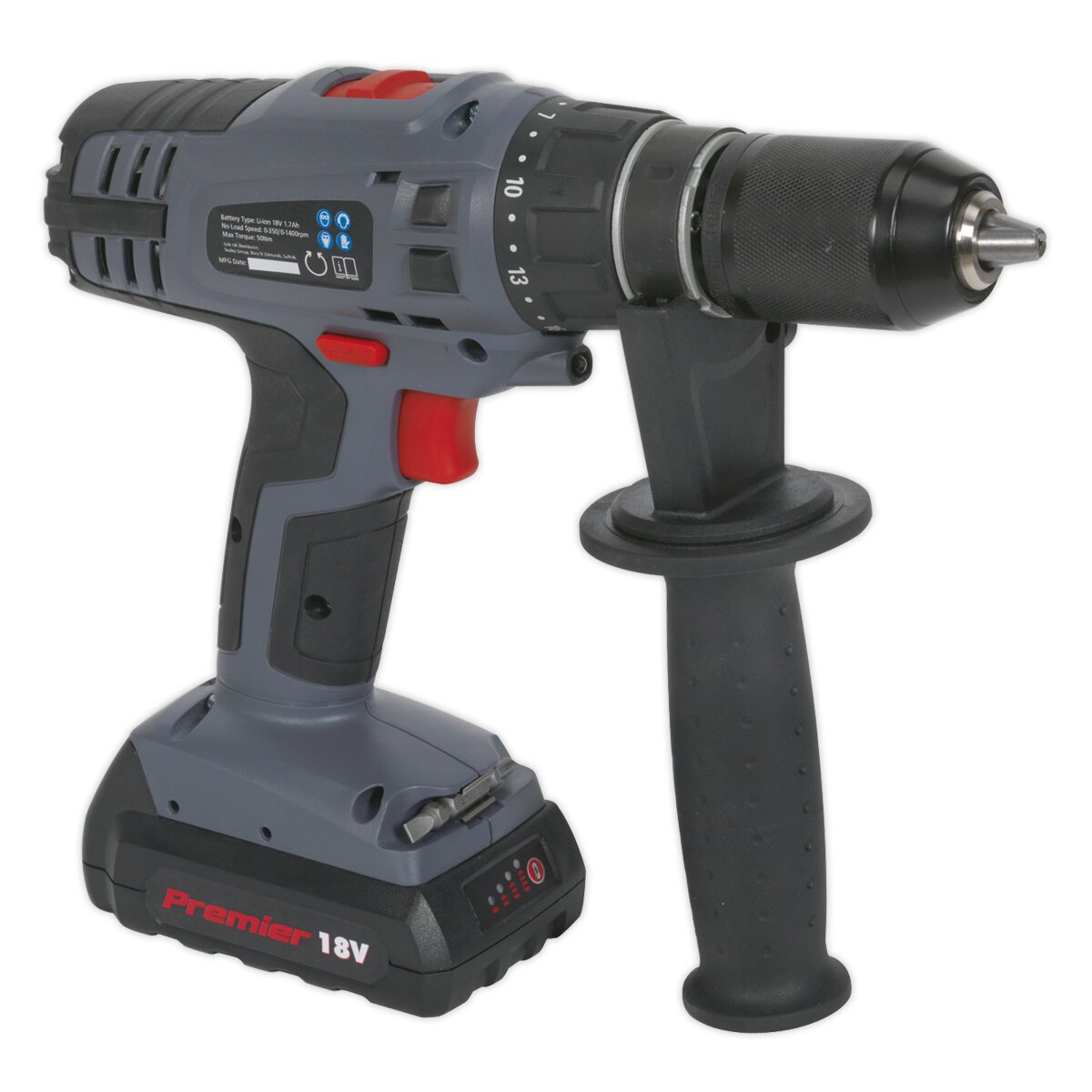 Cordless Hammer Drill/Driver Ø13mm 18V Lithium-ion Super Torque 1hr Charge - 2 Batteries