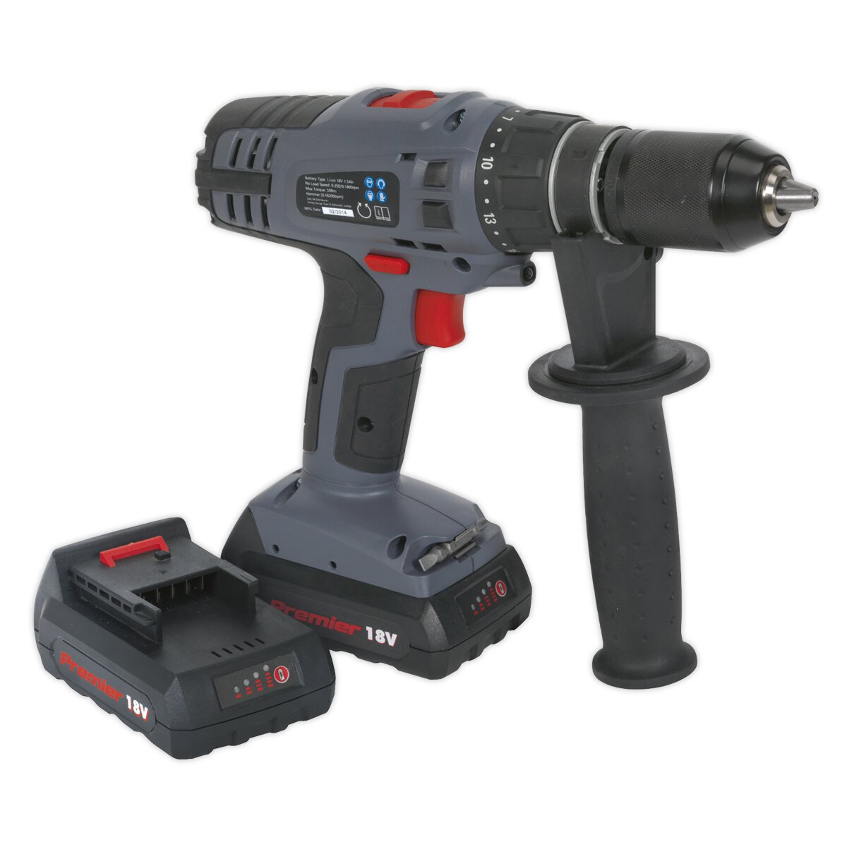 Cordless Hammer Drill/Driver Ø13mm 18V Lithium-ion Super Torque 1hr Charge - 2 Batteries