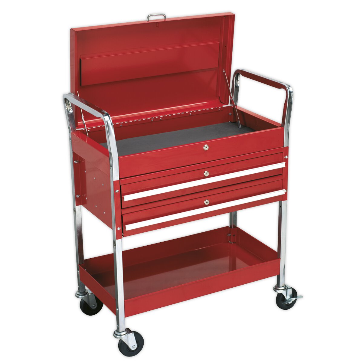 Trolley 2-Level Heavy-Duty with Lockable Top & 2 Drawers
