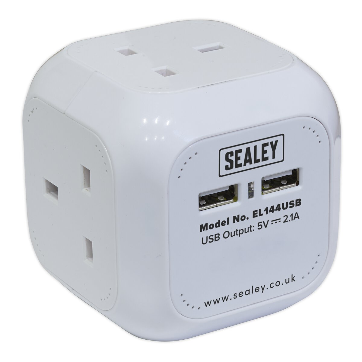 Extension Cable Cube 1.4m 4 x 230V + 2 x USB Sockets - White