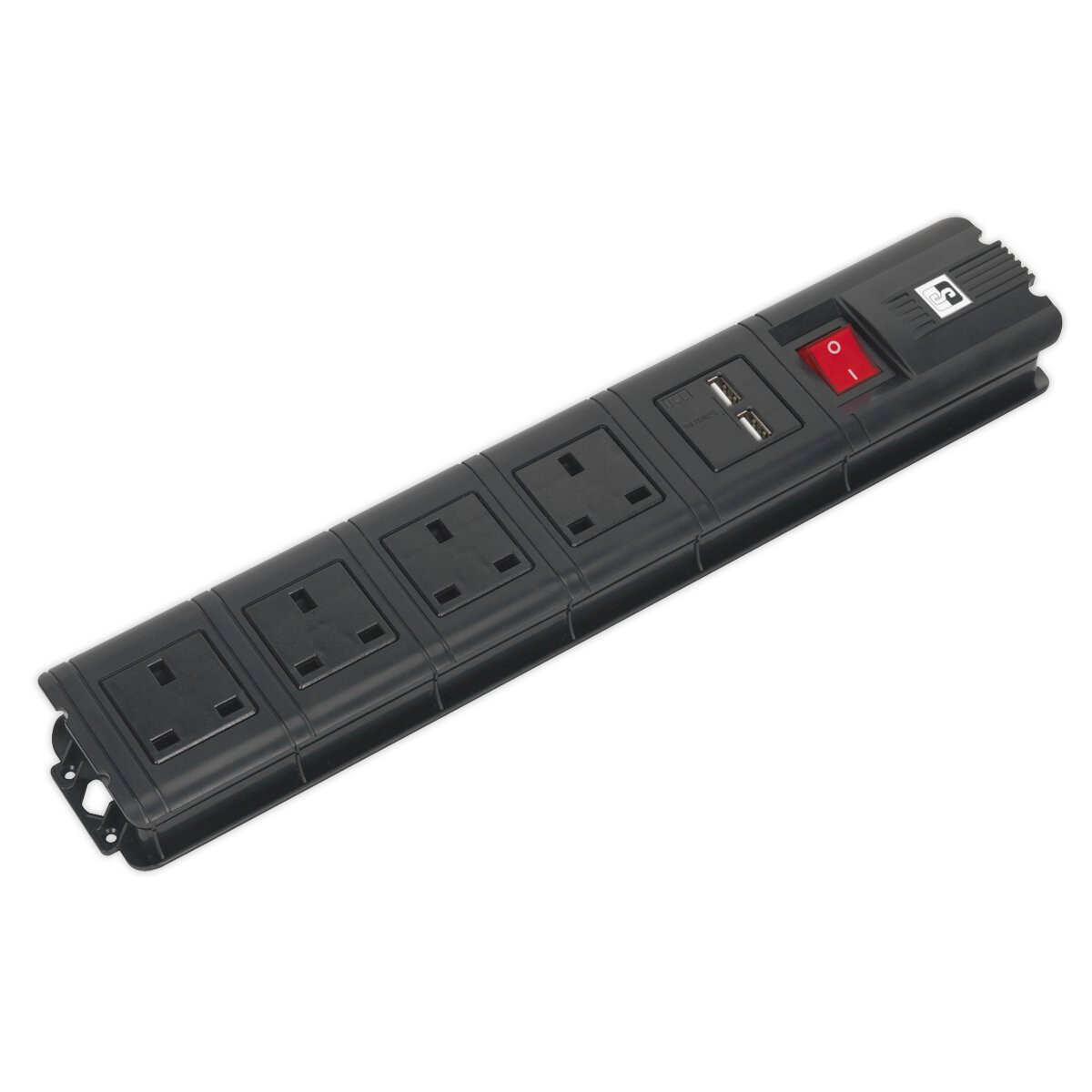 Extension Cable 3m 4 x 230V + 2 x USB Sockets - Black
