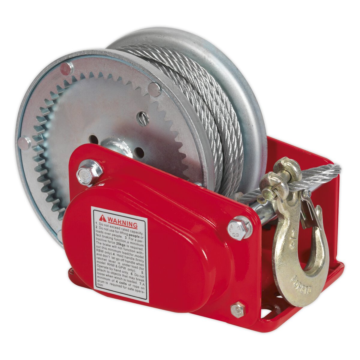 Geared Hand Winch with Brake & Cable 900kg Capacity