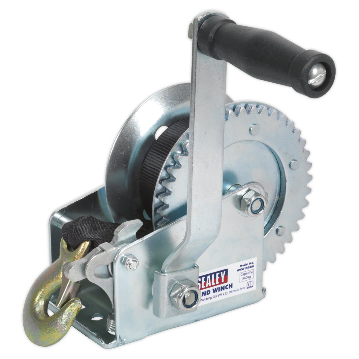 Geared Hand Winch 540kg Capacity with Webbing Strap