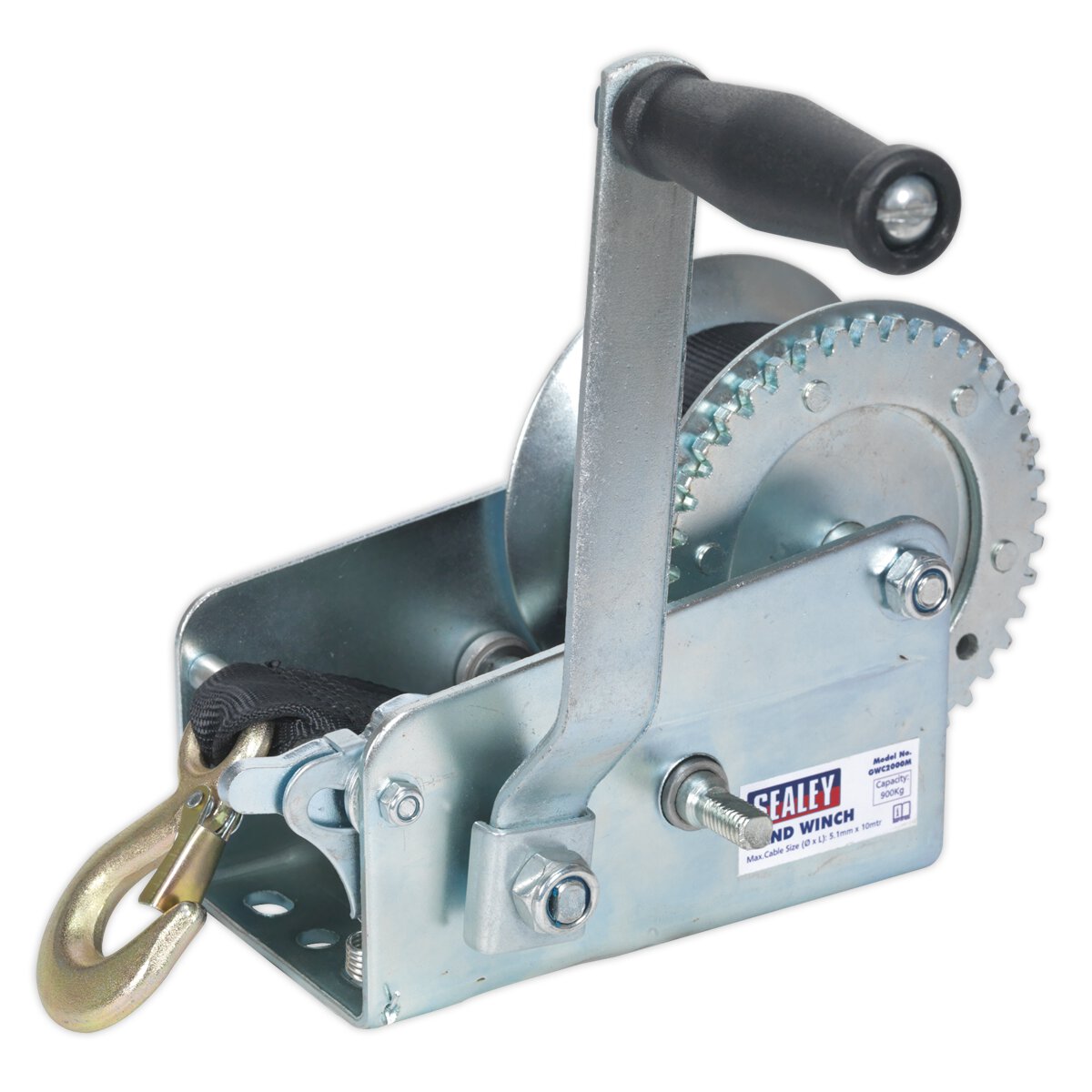 Geared Hand Winch 900kg Capacity with Webbing Strap