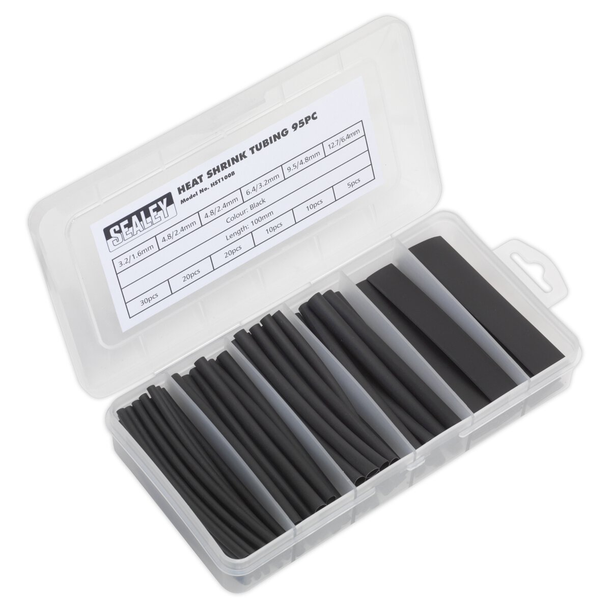 Heat Shrink Tubing Assortment 95pc 100mm Black