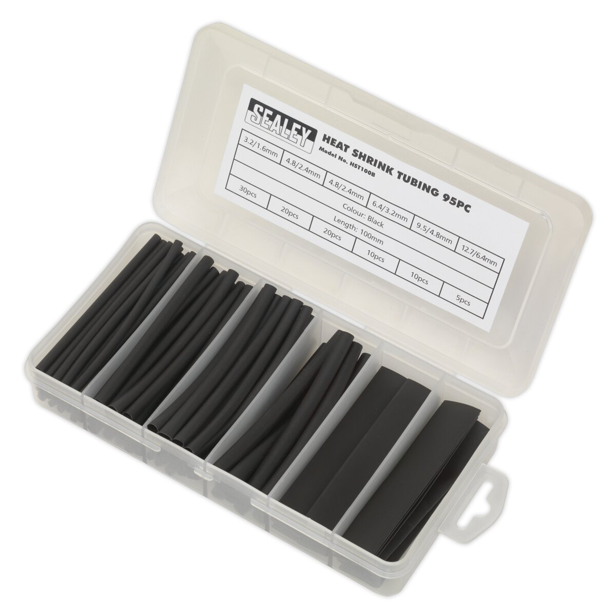 Heat Shrink Tubing Assortment 95pc 100mm Black
