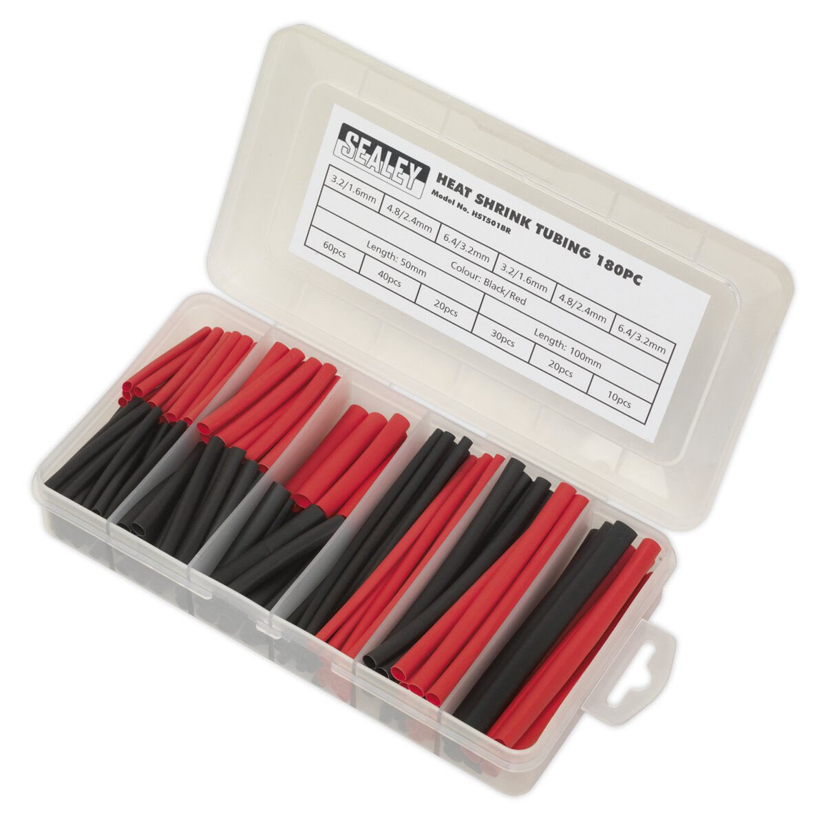 Heat Shrink Tubing Assortment 180pc 50 & 100mm Black & Red