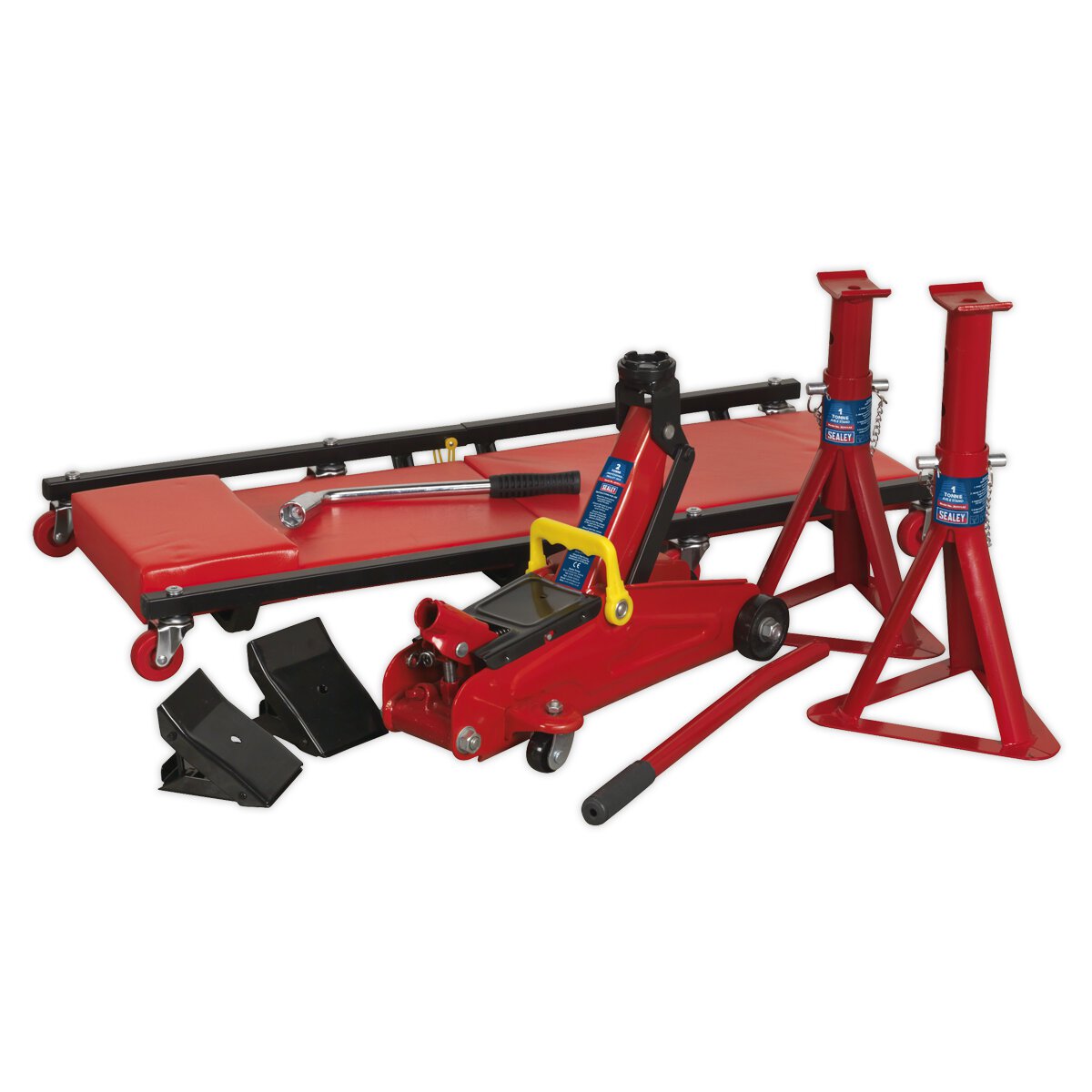 Lifting Kit 5pc 2tonne (Inc Jack, Axle Stands, Creeper, Chocks & Wrench)