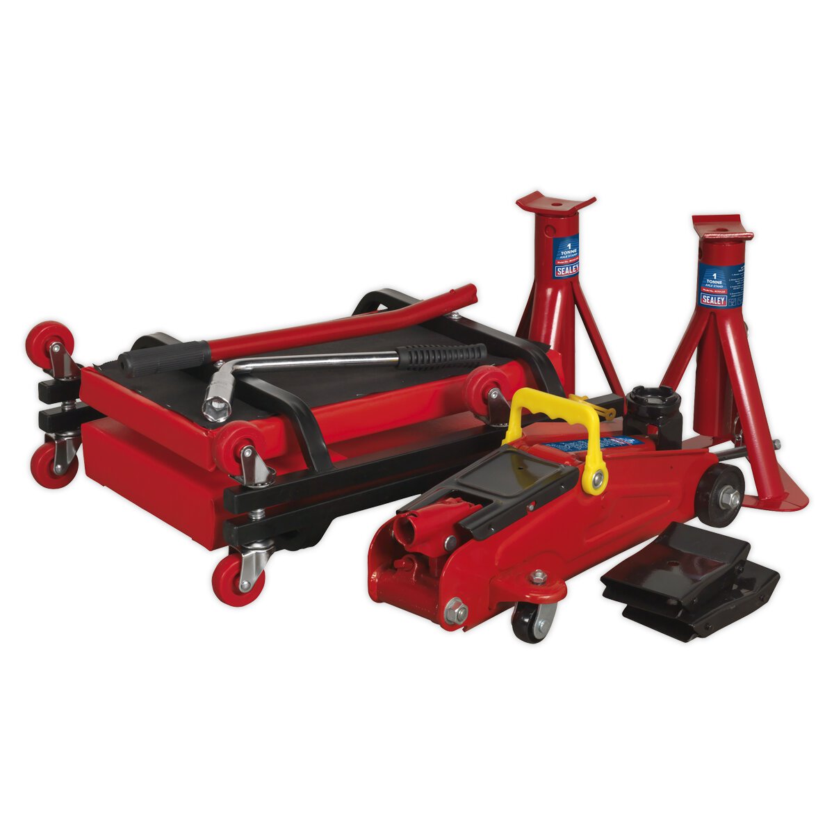 Lifting Kit 5pc 2tonne (Inc Jack, Axle Stands, Creeper, Chocks & Wrench)