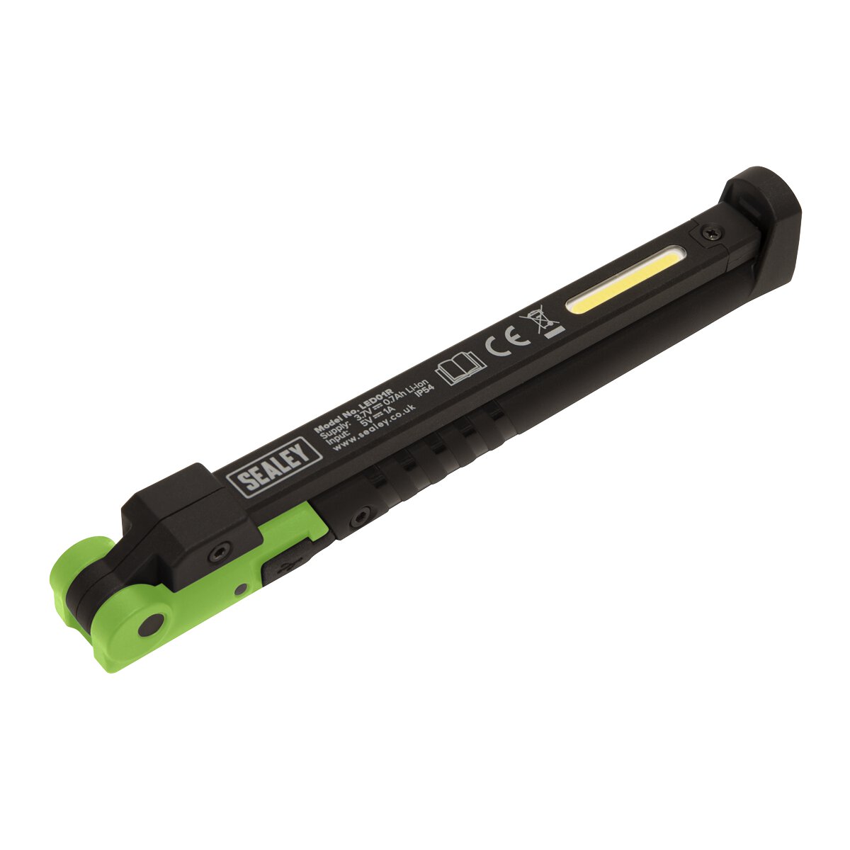 Rechargeable Slim Folding Pocket Light 2 COB + 1 SMD LED - Green