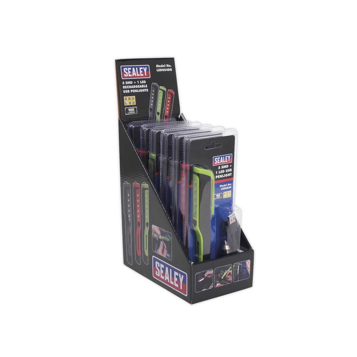 Rechargeable USB Penlight 5 SMD + 1 LED - Display Box of 6