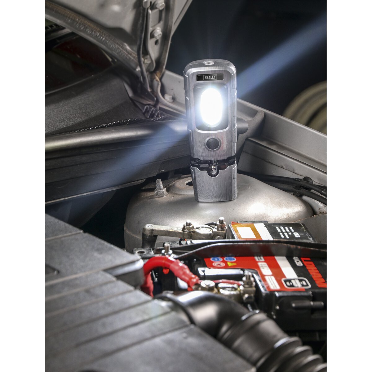 Rechargeable 360° Inspection Lamp 3W COB + 1W LED Brushed Aluminium Effect