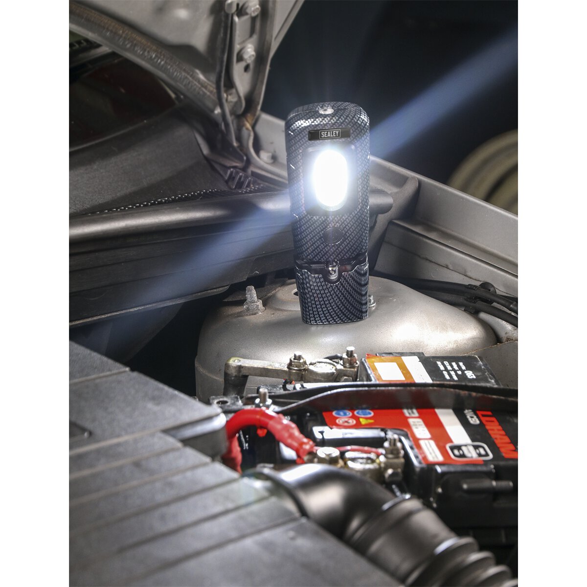Rechargeable 360° Inspection Lamp 2W COB + 1W LED Carbon Fibre Effect