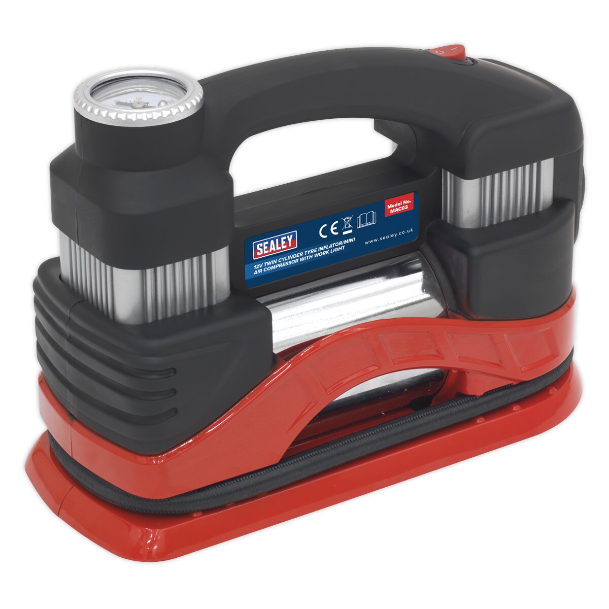 Tyre Inflator/Mini Air Compressor with Work Light Twin Cylinder 12V