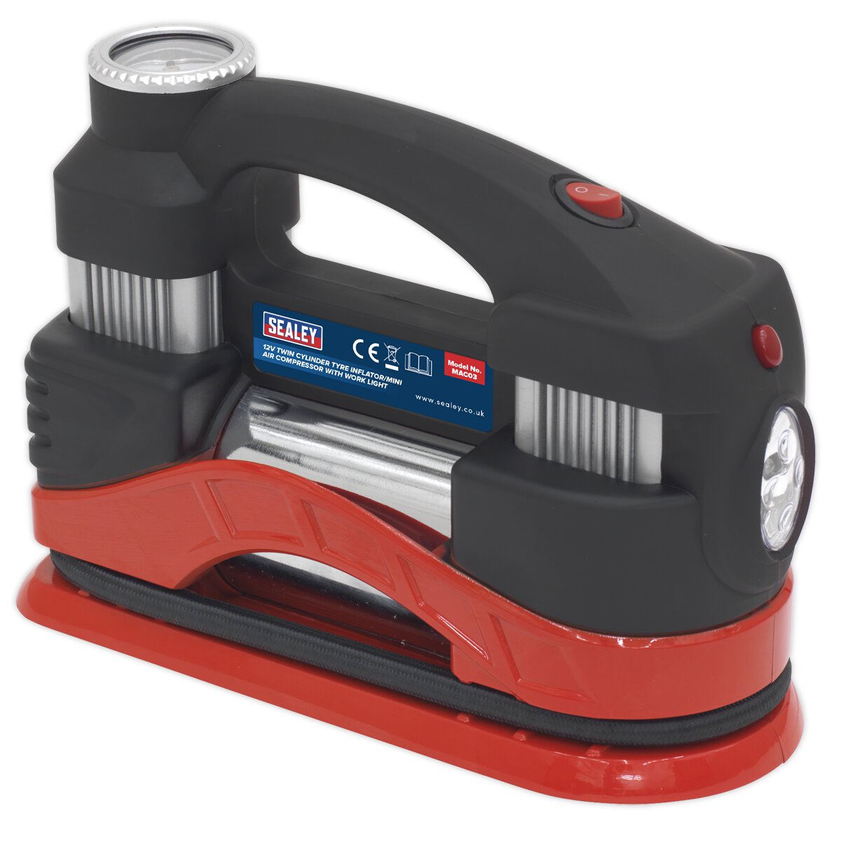 Tyre Inflator/Mini Air Compressor with Work Light Twin Cylinder 12V