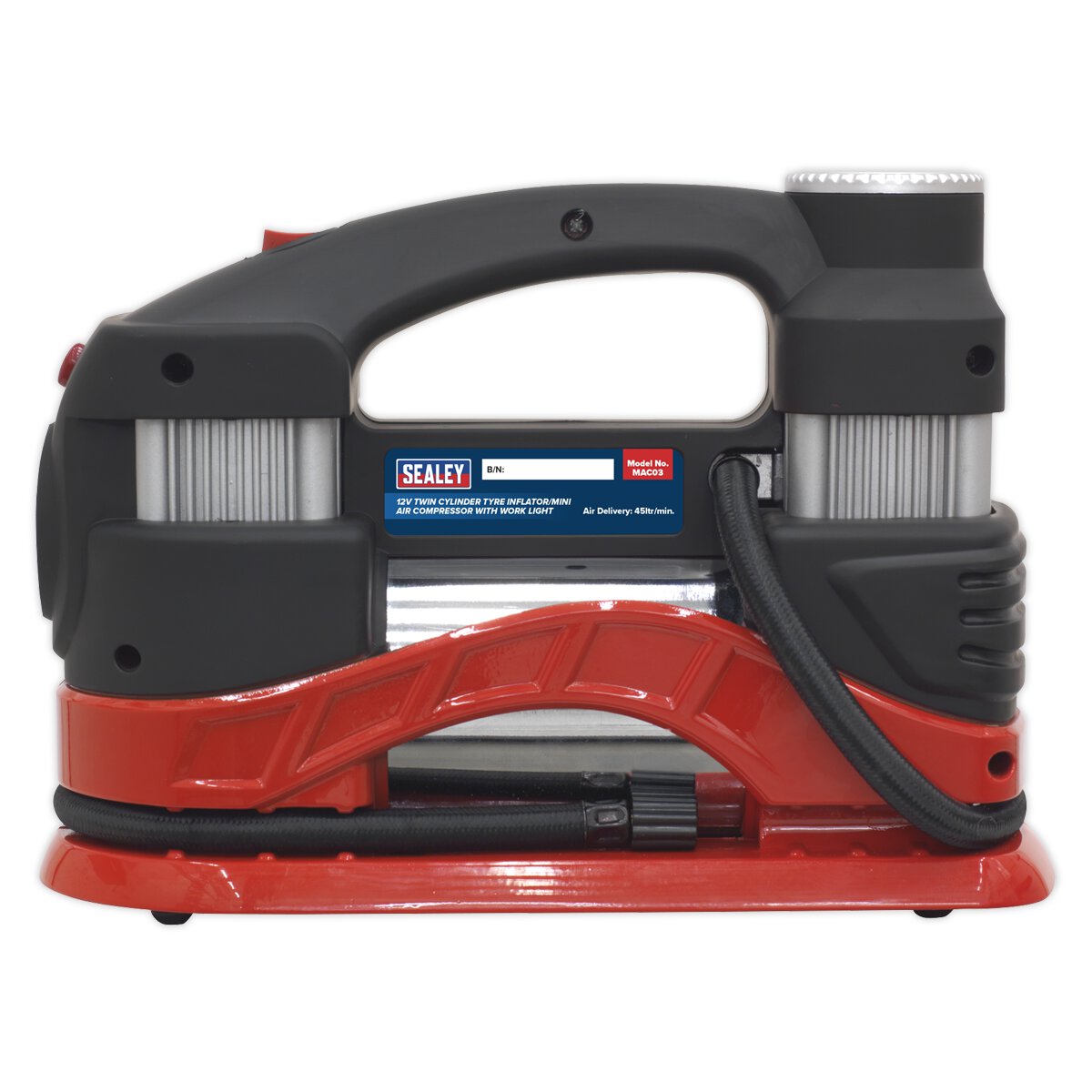 Tyre Inflator/Mini Air Compressor with Work Light Twin Cylinder 12V