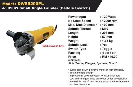 DeWalt Power Tools Small Angle Grinder (Paddle Switch)
