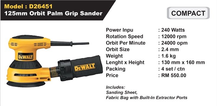 DeWalt Power Tools Orbit Palm Grip Sander