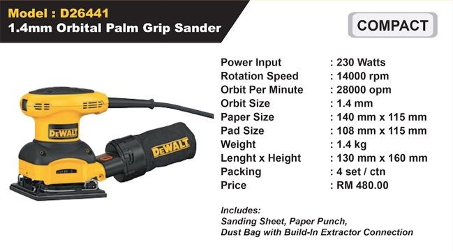 DeWalt Power Tools Orbital Palm Grip Sander