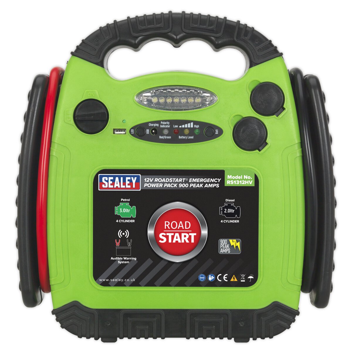 RoadStart® Emergency Jump Starter 12V 900 Peak Amps Hi-Vis Green