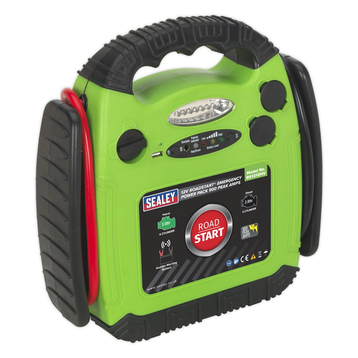 RoadStart® Emergency Jump Starter 12V 900 Peak Amps Hi-Vis Green