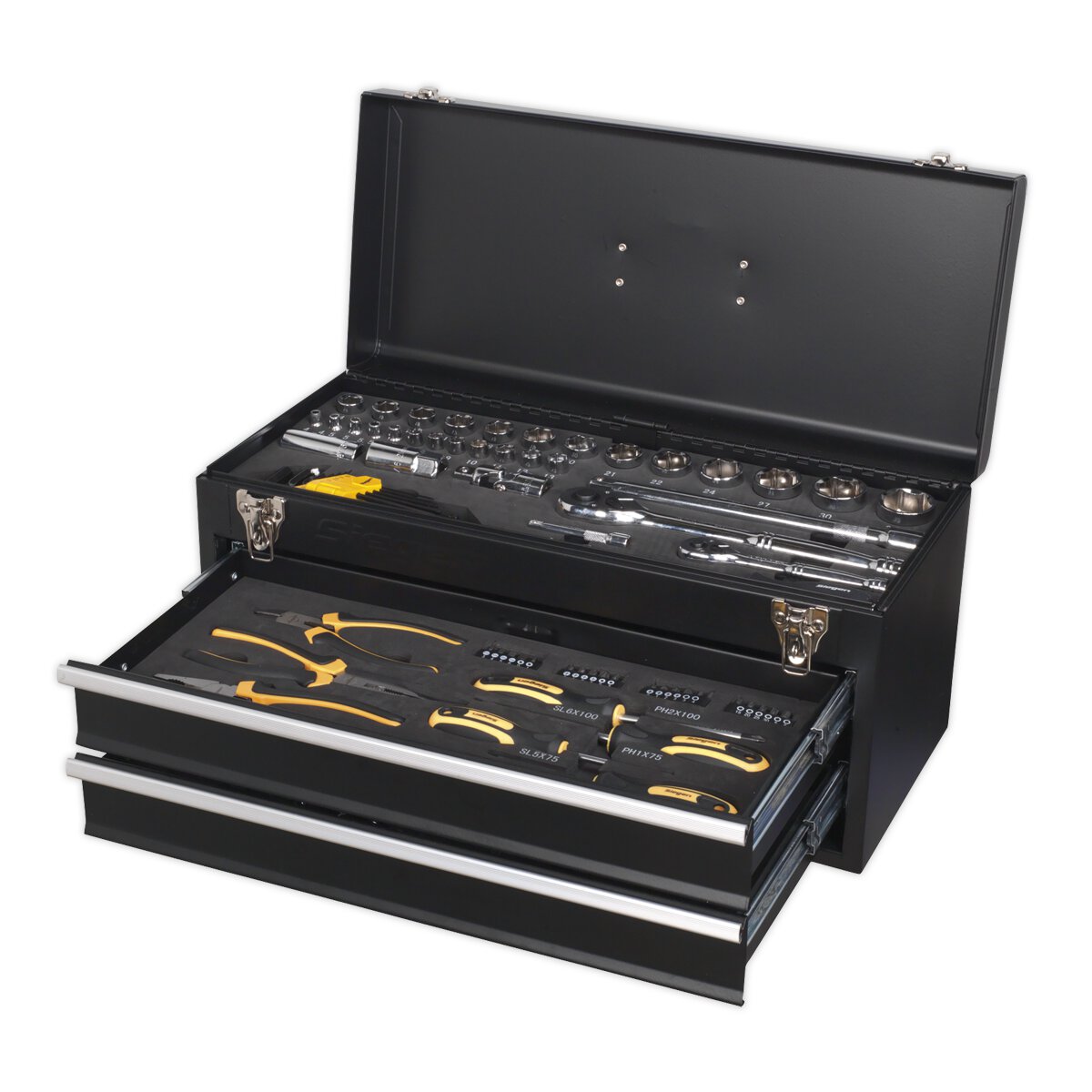 Portable Tool Chest 2 Drawer with 90pc Tool Kit