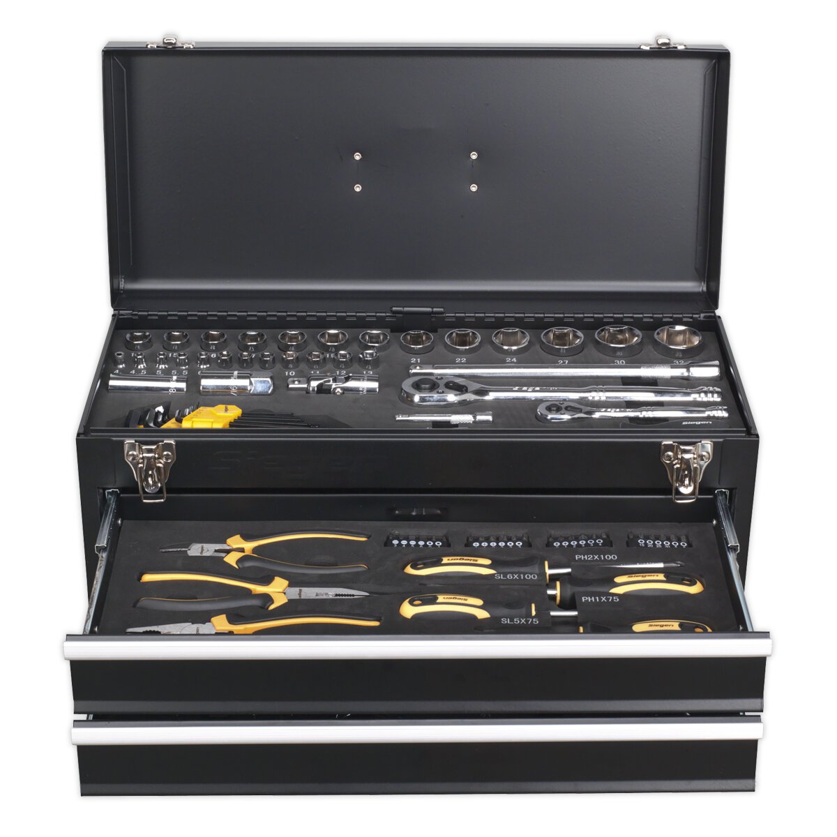 Portable Tool Chest 2 Drawer with 90pc Tool Kit