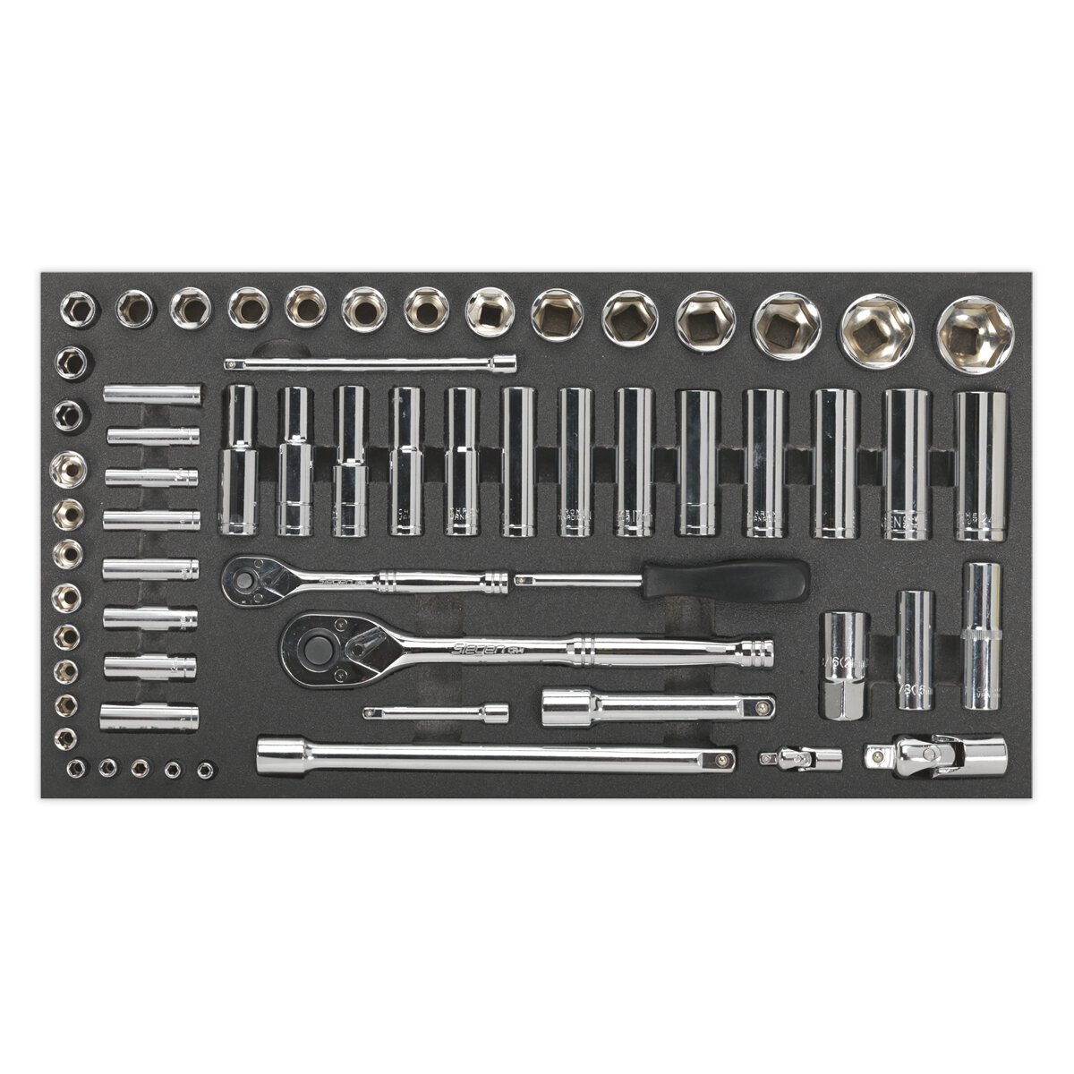 Tool Tray with Socket Set 62pc 1/4" & 1/2"Sq Drive Metric