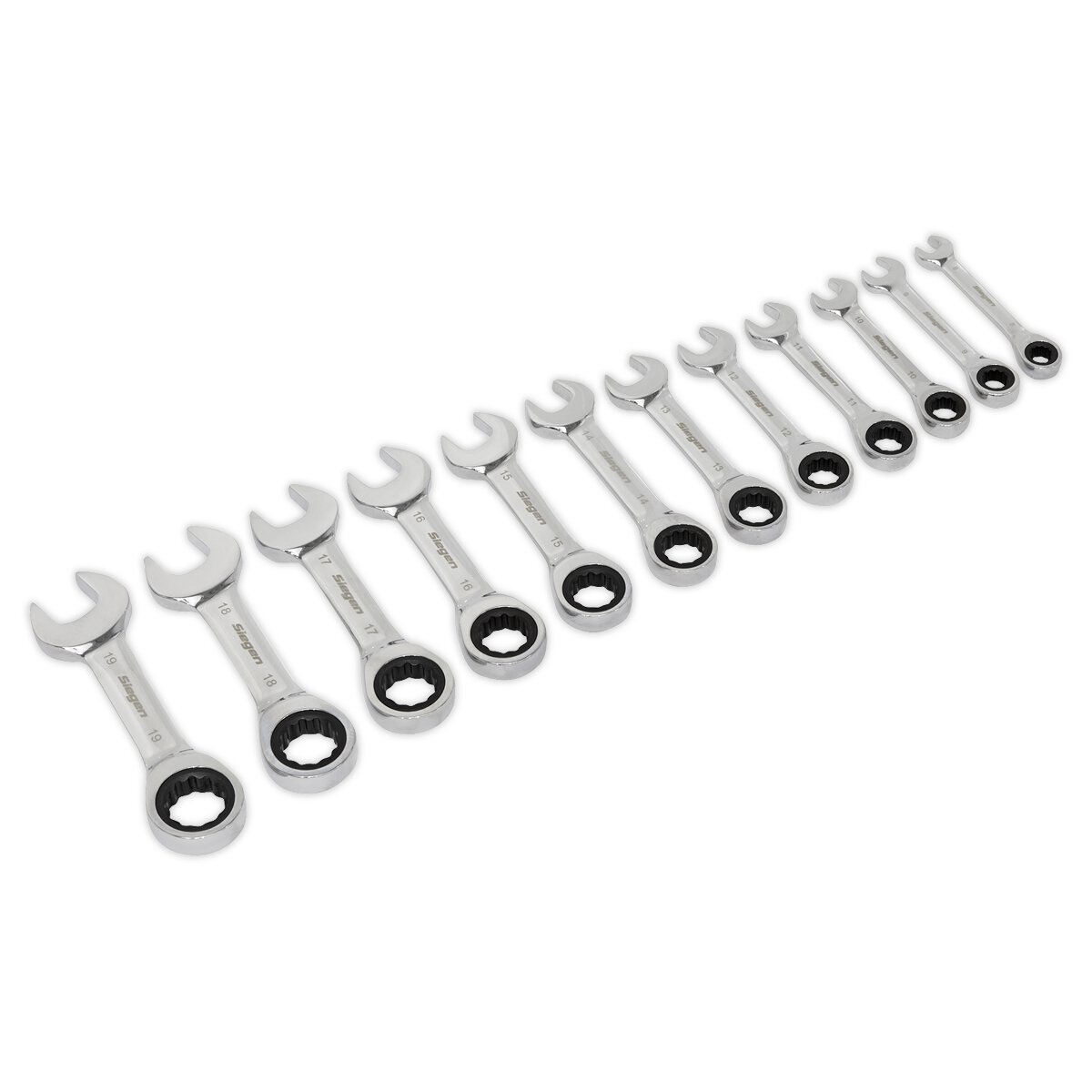 Stubby Ratchet Combination Spanner Set 12pc Metric