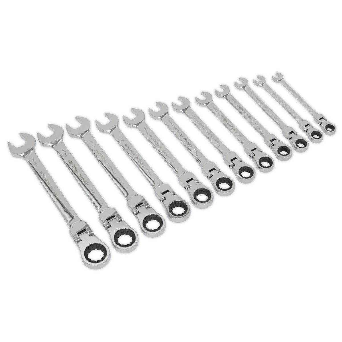 Flexible Head Ratchet Combination Spanner Set 12pc Metric