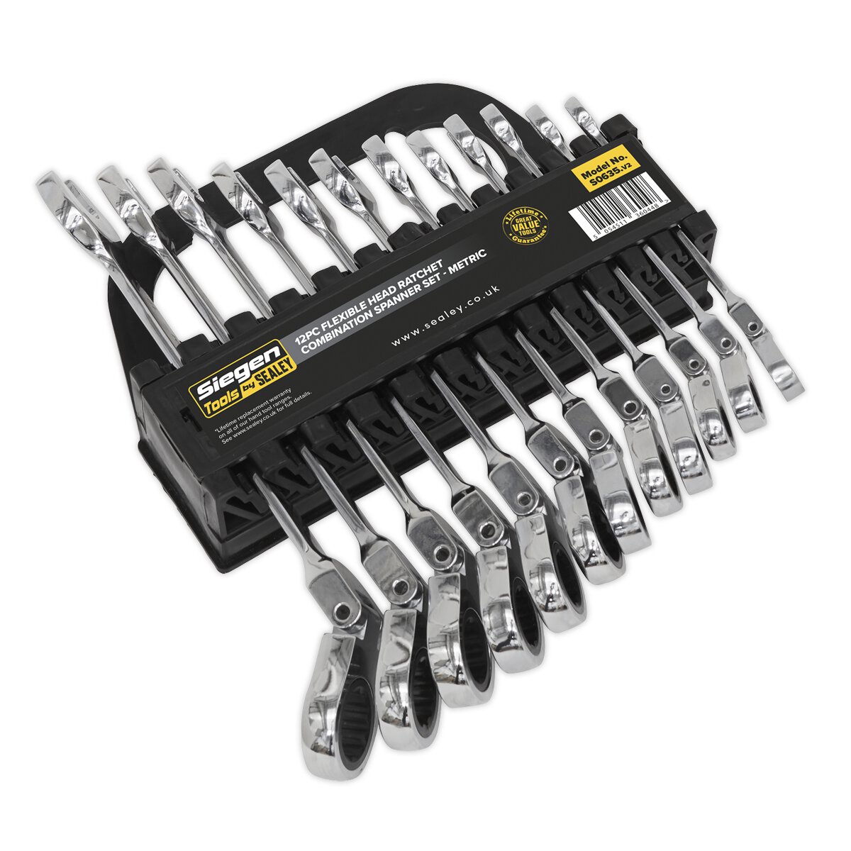 Flexible Head Ratchet Combination Spanner Set 12pc Metric