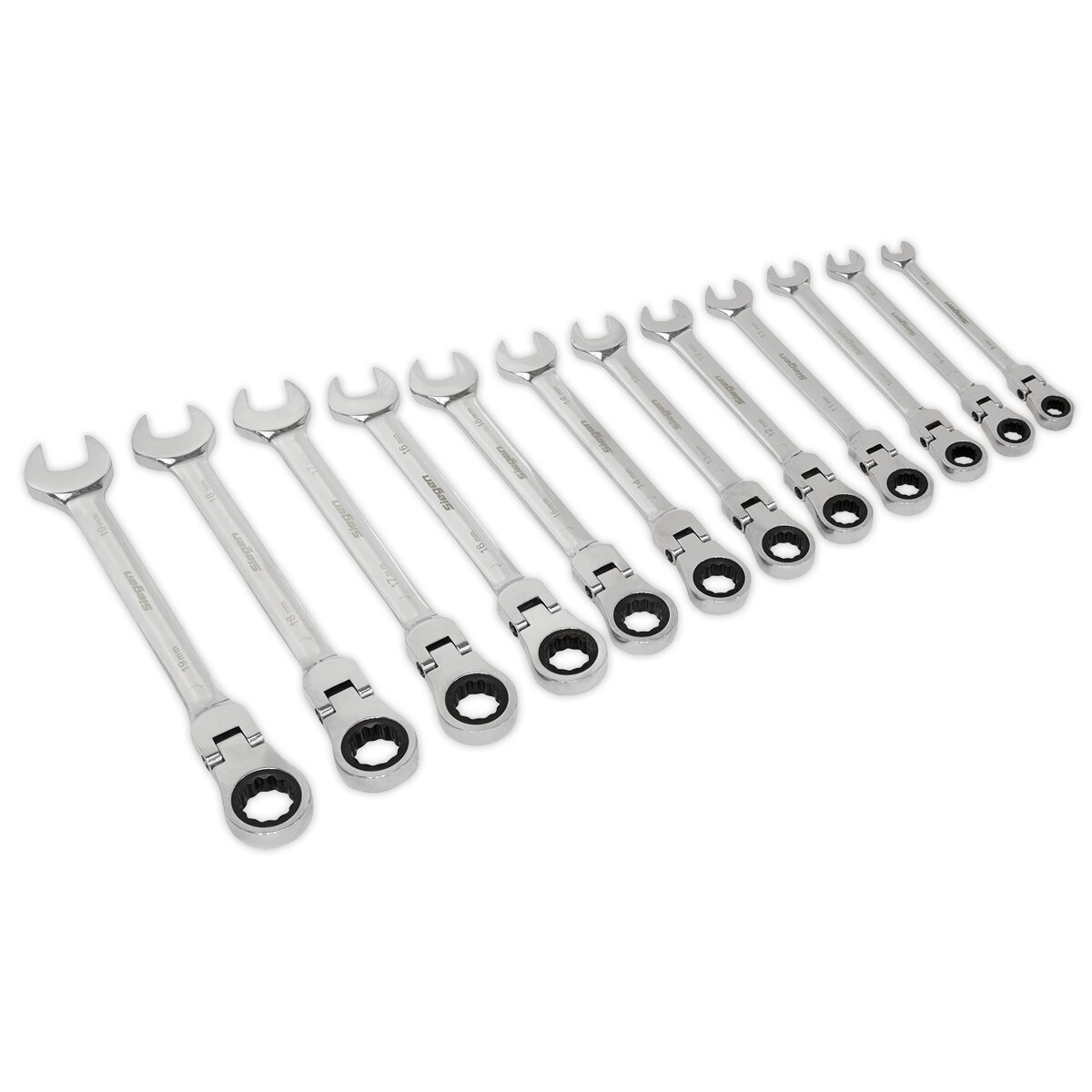 Flexible Head Ratchet Combination Spanner Set 12pc Metric