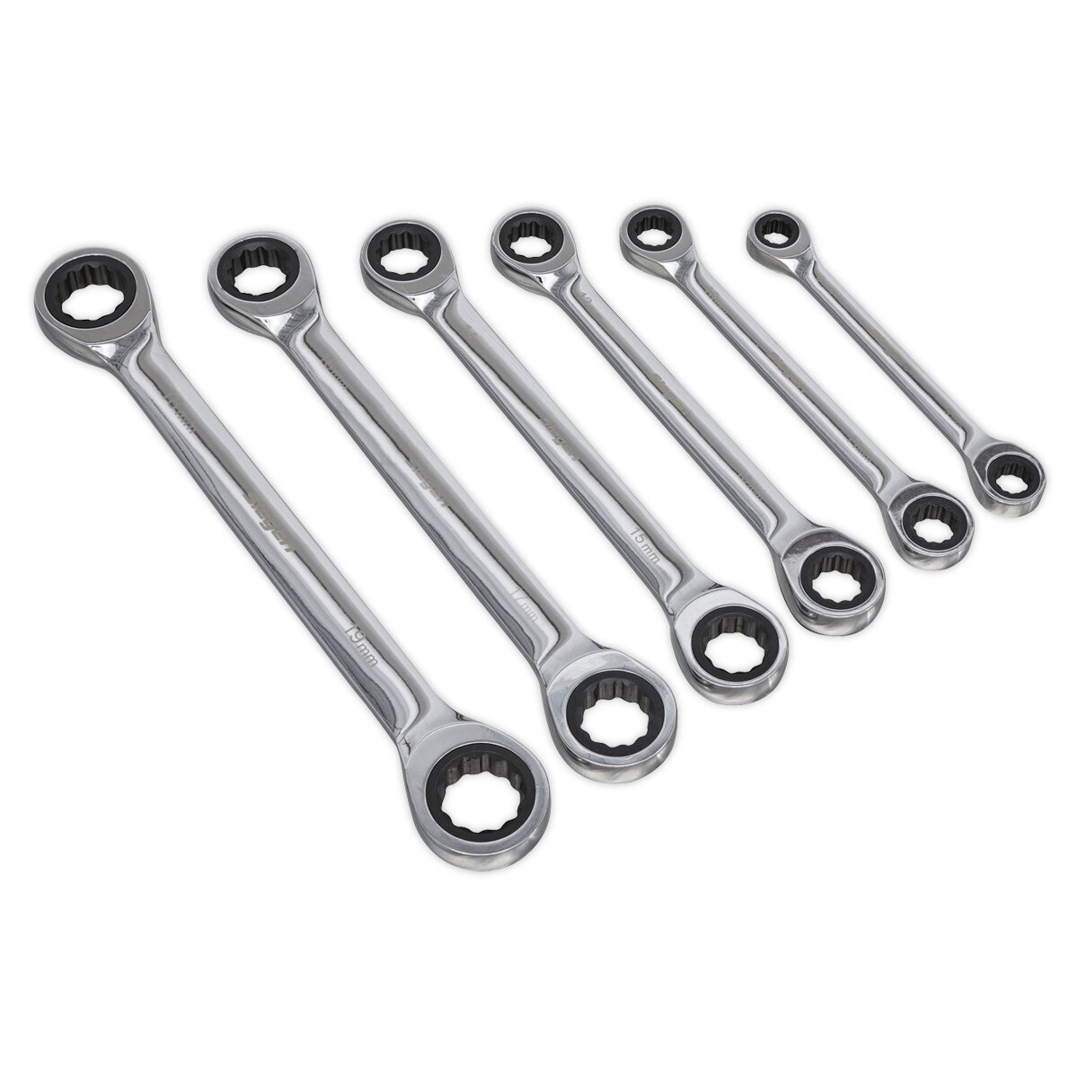 Double End Ratchet Ring Spanner Set 6pc Metric