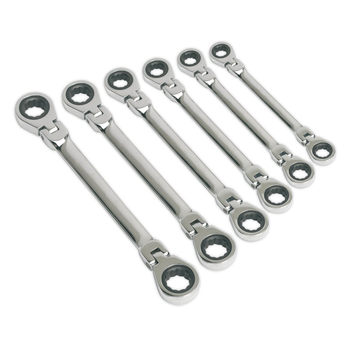 Flexi-Head Double End Ratchet Ring Spanner Set 6pc Metric