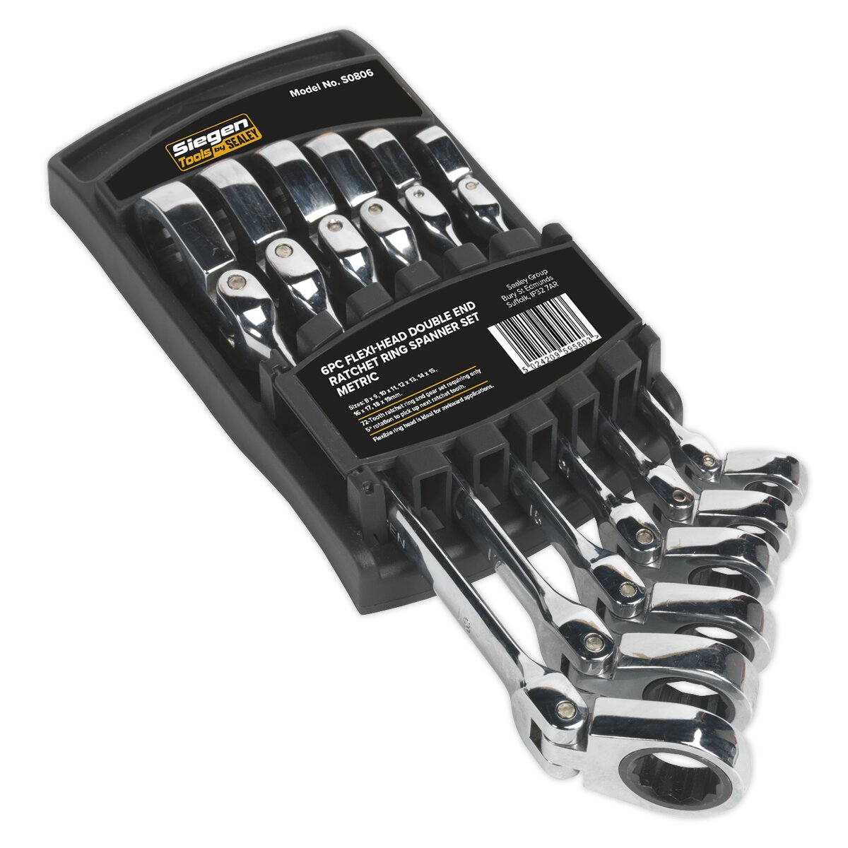 Flexi-Head Double End Ratchet Ring Spanner Set 6pc Metric