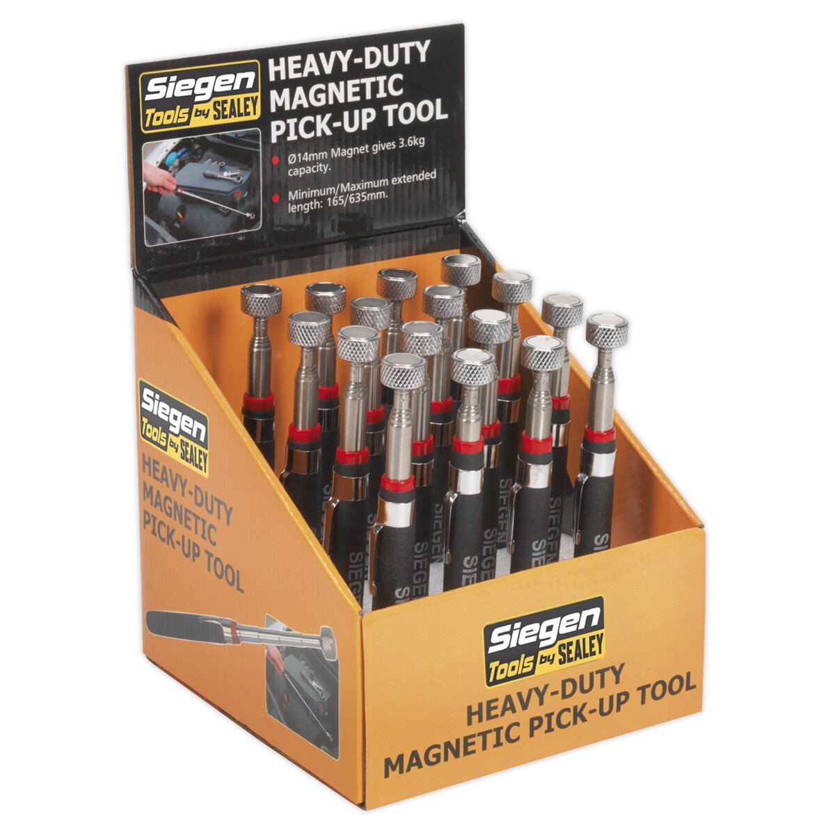 Heavy-Duty Magnetic Pick-Up Tool 3.6kg Capacity Display Box of 16