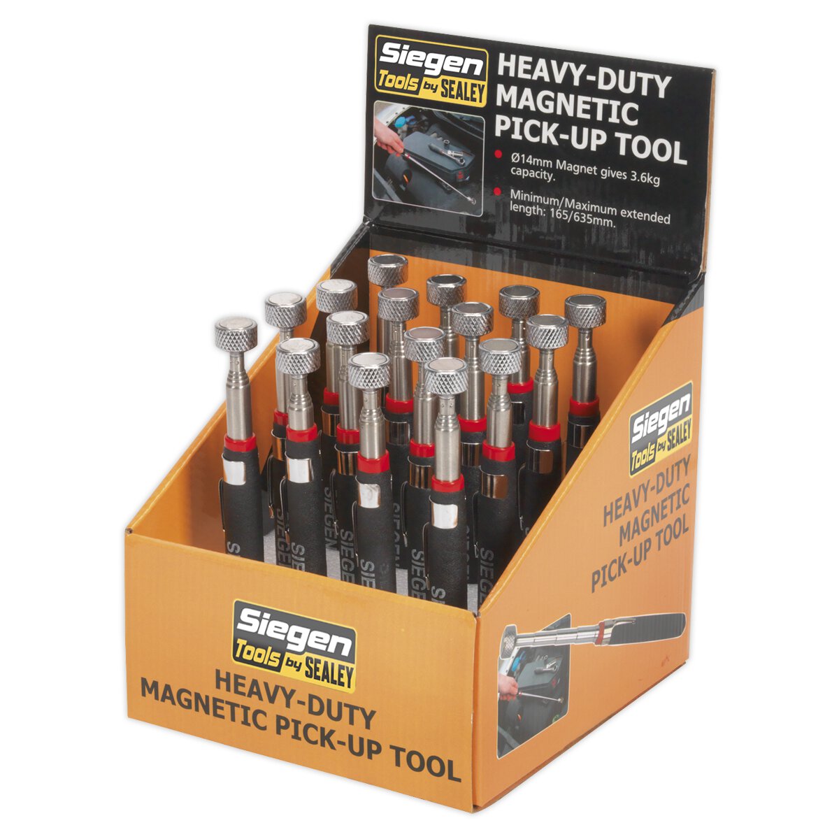 Heavy-Duty Magnetic Pick-Up Tool 3.6kg Capacity Display Box of 16
