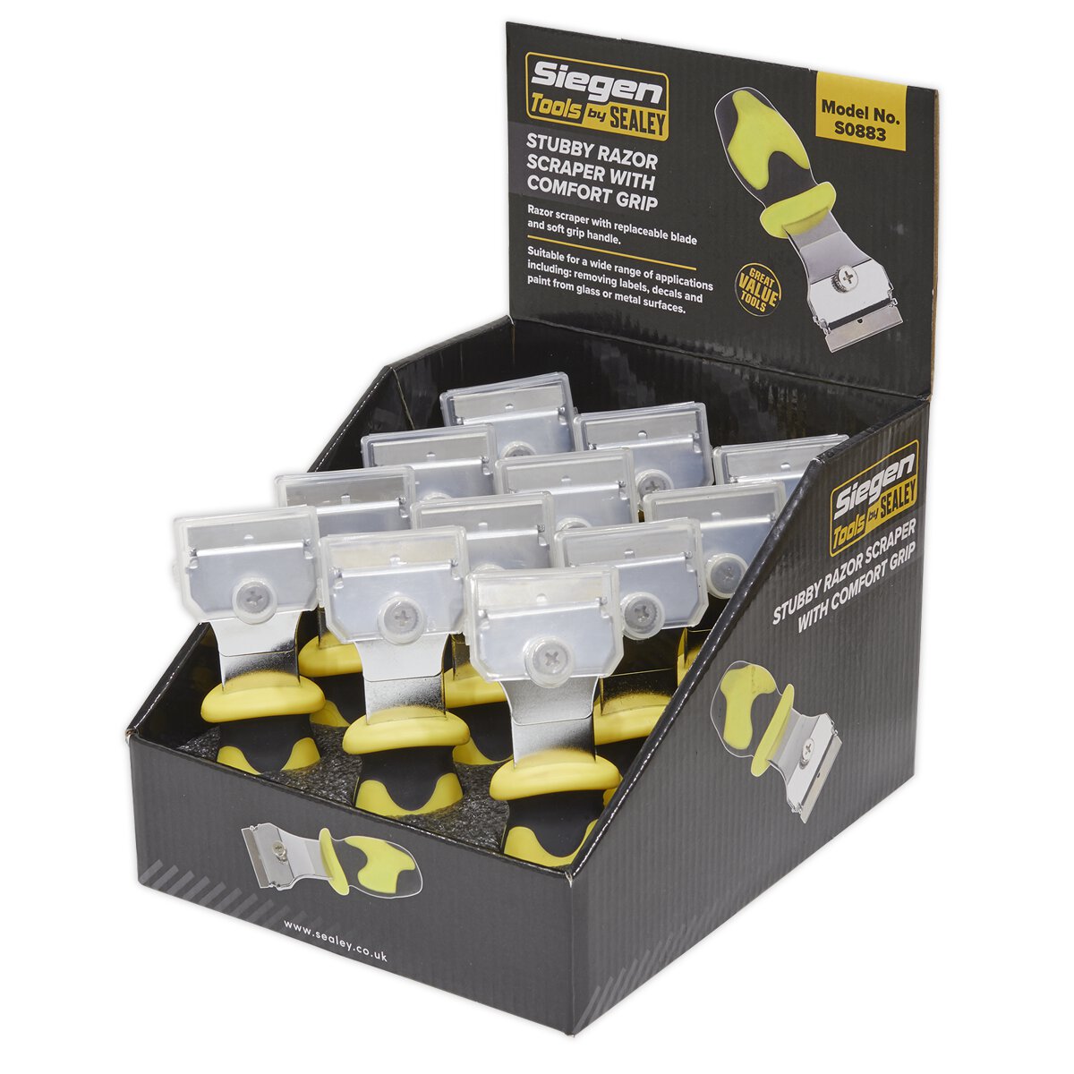 Razor Scraper with Comfort Grip Stubby Display Box of 12