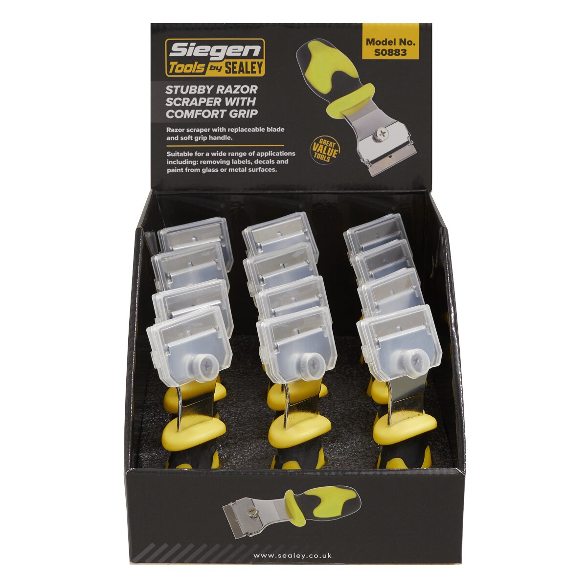 Razor Scraper with Comfort Grip Stubby Display Box of 12