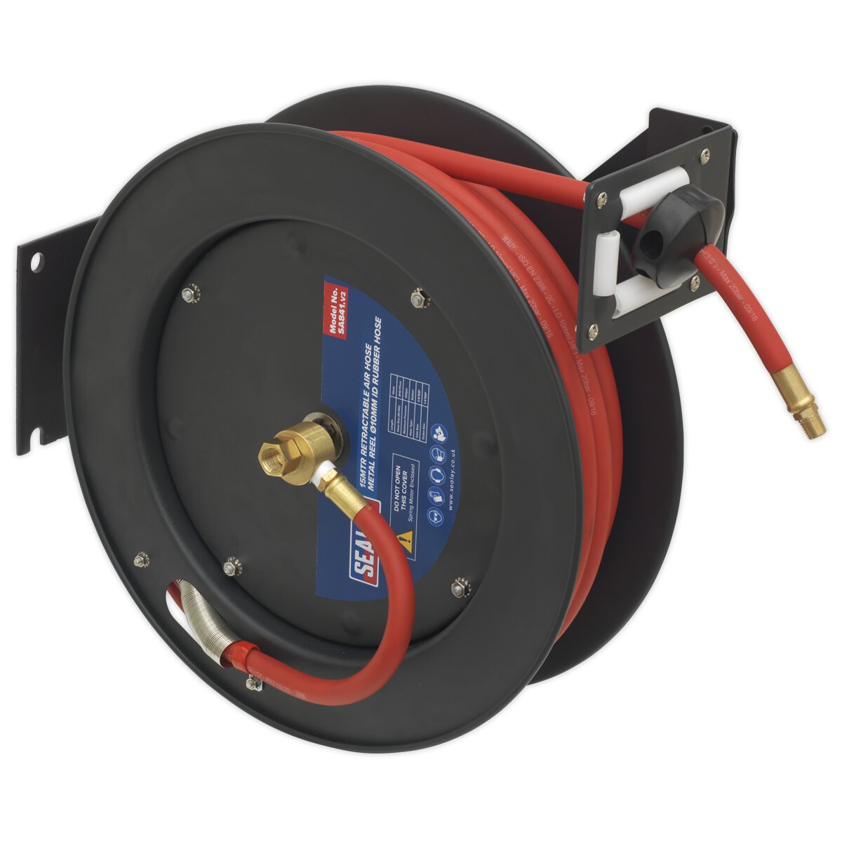 Retractable Air Hose Metal Reel 15m Ø10mm ID Rubber Hose