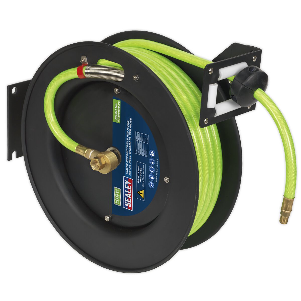 Retractable Air Hose Metal Reel 15m Ø10mm ID High Visibility TPR Hose